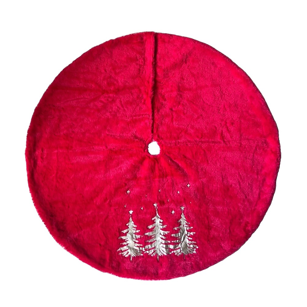 Christmas Tree Skirt 35" Red Silver Holiday Home Decor